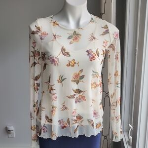 love, Fire Cream Sheer Floral Long-Sleeve Tee